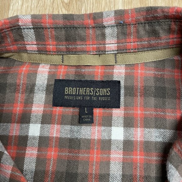 BROTHERS SONS FLANNEL SHIRT PLAID LUMBERJACK OUTDOOR AUTUMN FALL WARM MENS L NEW - Picture 5 of 11